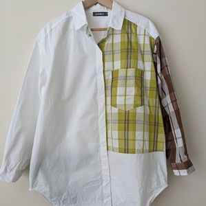 Alembika Medium Patchwork Plaid Button Up Shirt Oversized Lagenlook